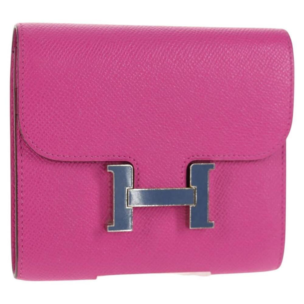 HERMES Constance Compact Wallet Leather Purple pink Auth 142362M